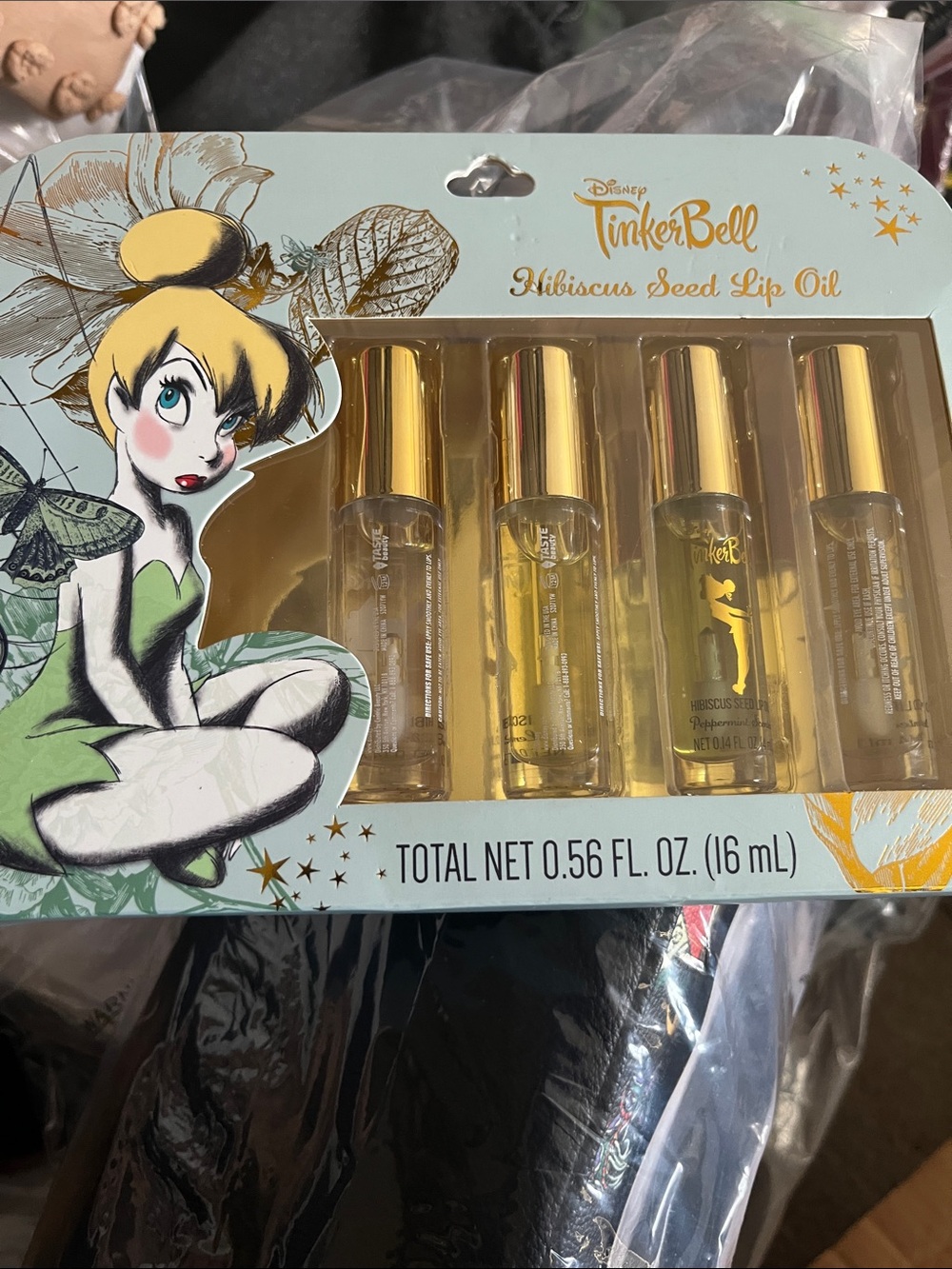Disney Tinker Bell Hibiscus Seed Lip Oil Trio - Clear with Gold Accents